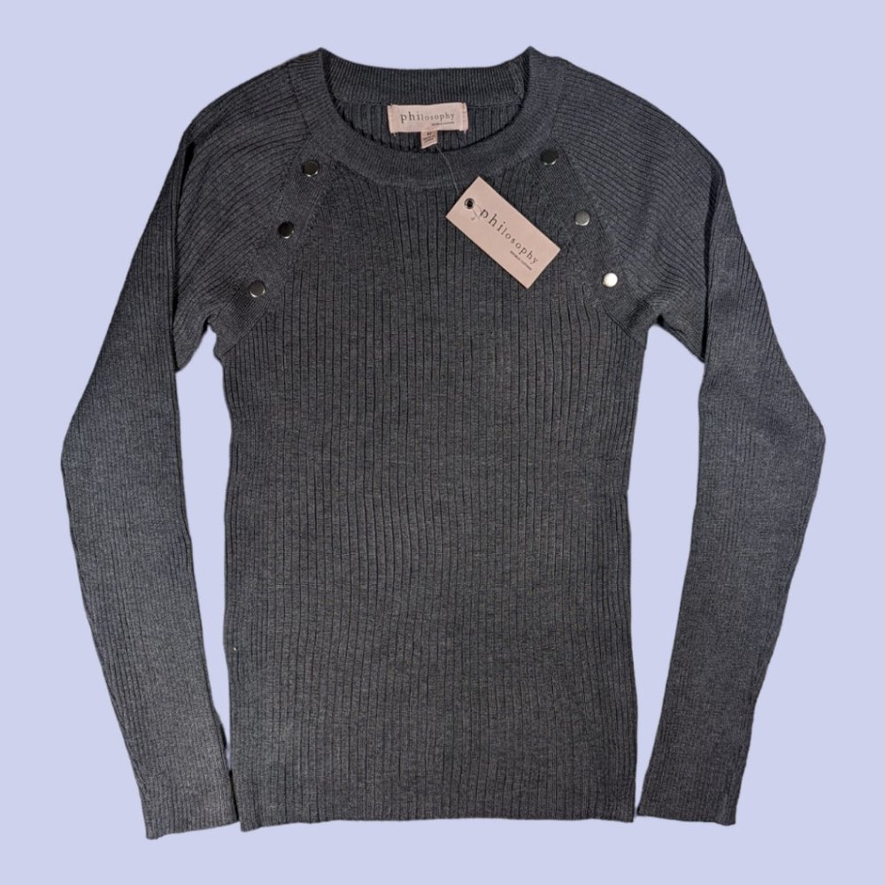 NWT | Philosophy | Women's Long Sleeve Ribbed Crewneck Gray Medium